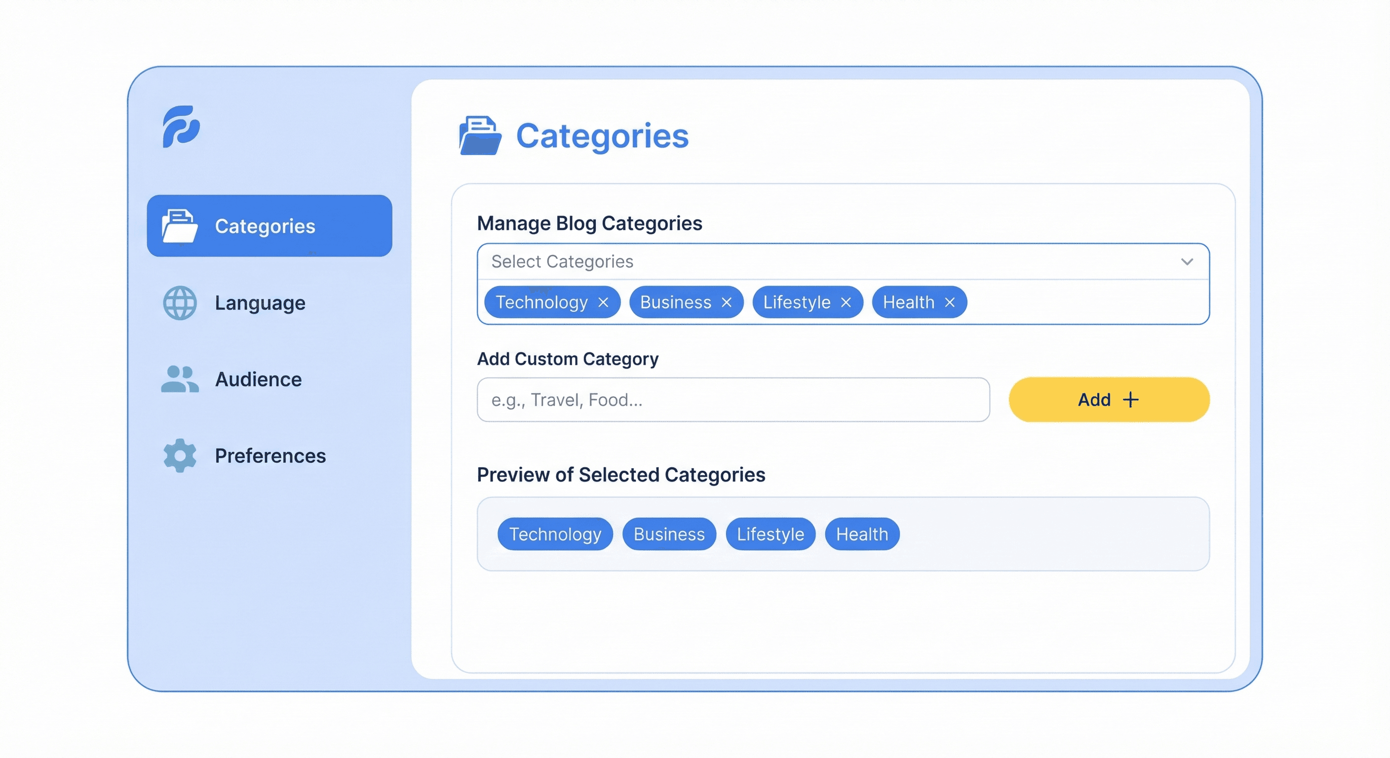Blog Settings Configuration Interface